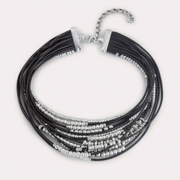 Uno De 50 OMARIBA Necklace Multi strand Leather layers cords beaded statement - Picture 1 of 16